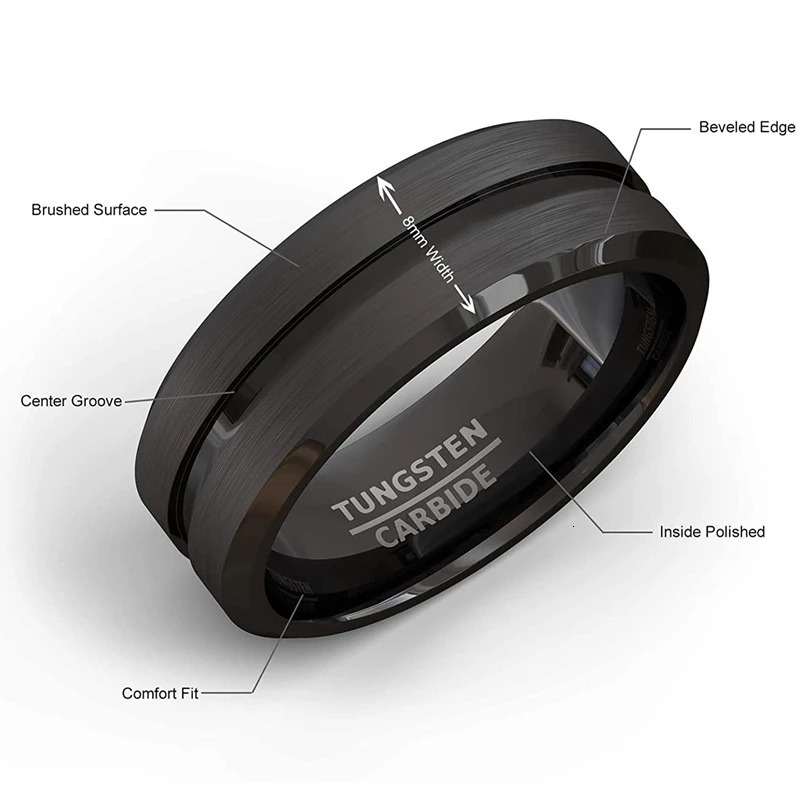 8mm Men Rings Jewelry Black Groove Matte Stainless Steel Wedding Engagement Party Gift Anniversary Rings Jewelry 251205