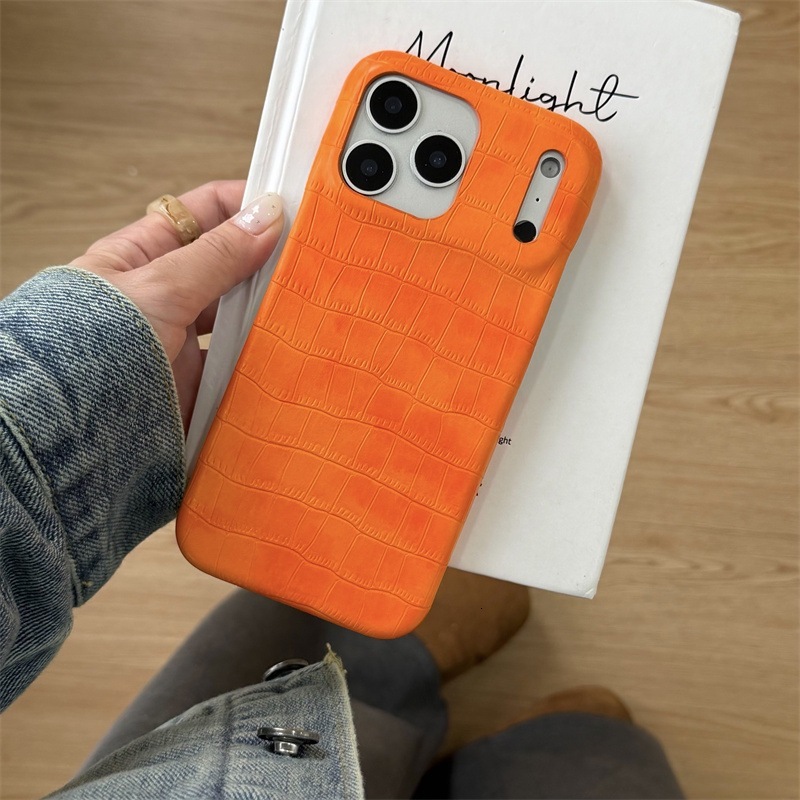 Niche Style Solid Color Crocodile Pattern Compatible with iPhone 17 Apple 16 Pro Max Phone Case Four-Pack Faux Leather 15P