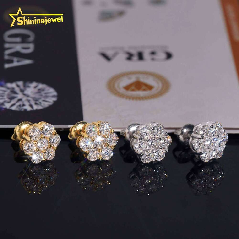 VVS Moissanite U.S. Warehouse Fast Shipping GRA Certified Pass Tester Hip-Hop Jewelry Iced VVS Silicon Stone Cluster Earrings