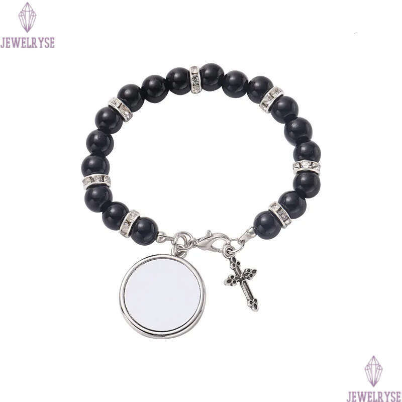 Fashion sublimation blank DIY round charm beaded cross transfer printing love mens bracelet for woman Thanksgiving Valentines Day Souvenir Family Gift