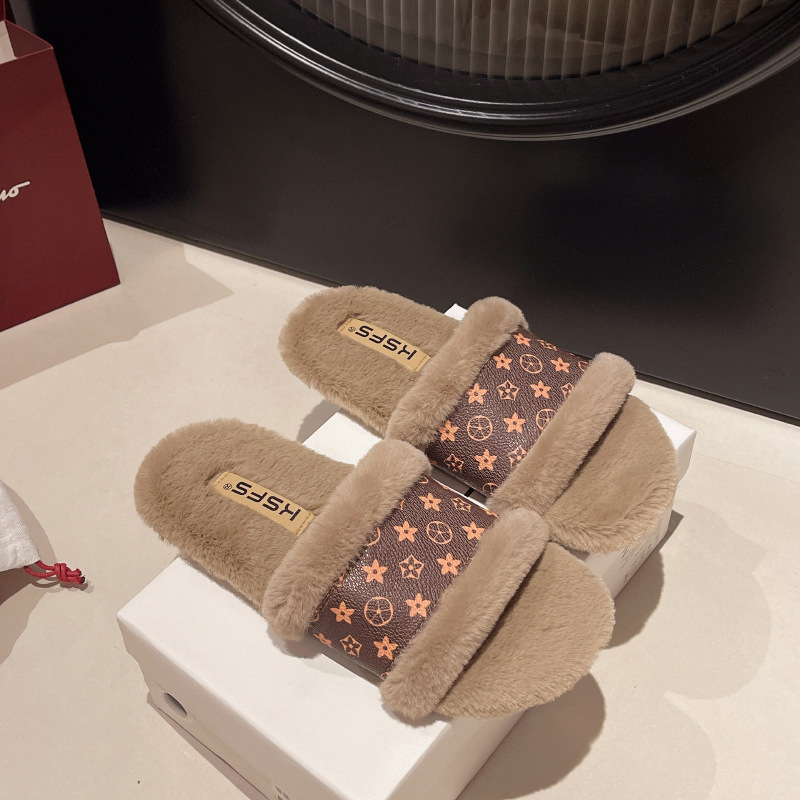 Premium Luxury Slippers Womens Flat Fuzzy Slippers 2025 Autumn/Winter New Arrival Thermal Insulated Fleece Lined Cotton Indoor Shoes Free Shipping