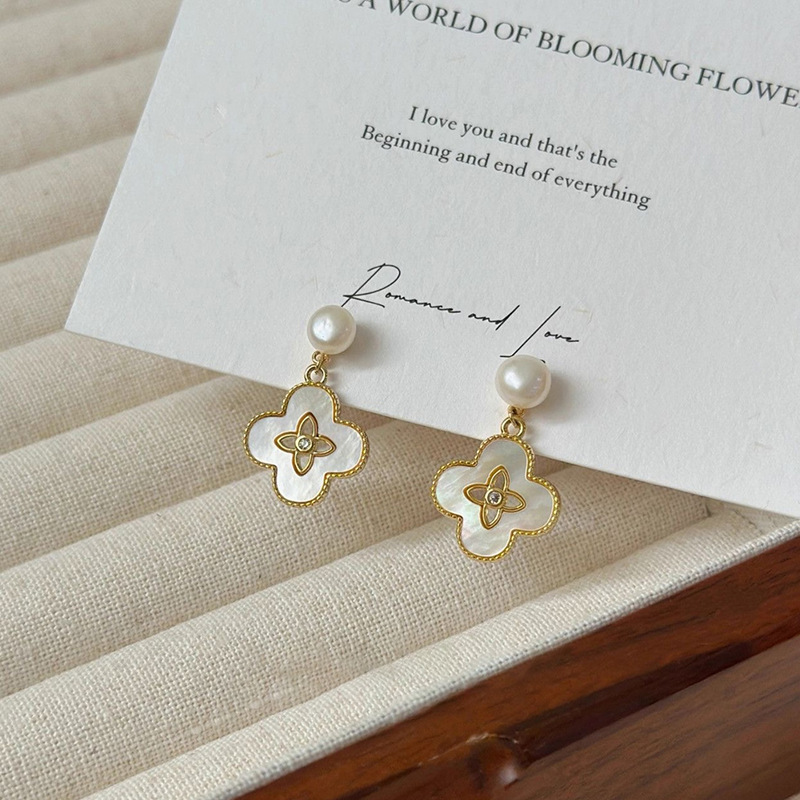 Real Gold Plated Silver Needle Zircon Flower Pearl Light Luxury High-end Elegant Commuting Earrings for Women - view 7