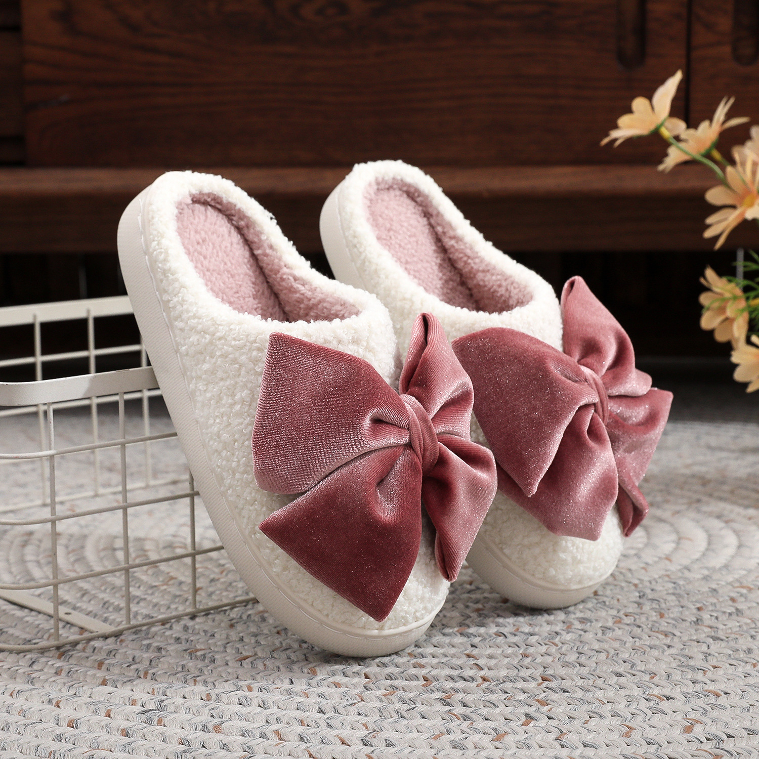 Free shipping designer shoes slippers Hairy slippers home use anti sli warm butterfly cotton slippers