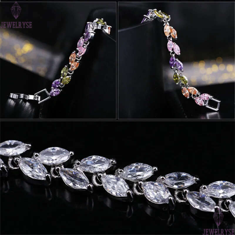 Fashionable Womens Bracelets jewelry Leaf Charm bracelet Silver White Blue AAA Cubic Zirconia Copper Top Quality Brass Bracelet Bangles For Women Part