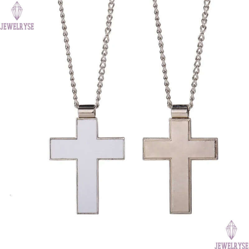 Fashion DIY sublimation blank mens silver cross necklace designer jewelry women man chain party Photo Frame Pendant for Couples Woman Necklaces Gift