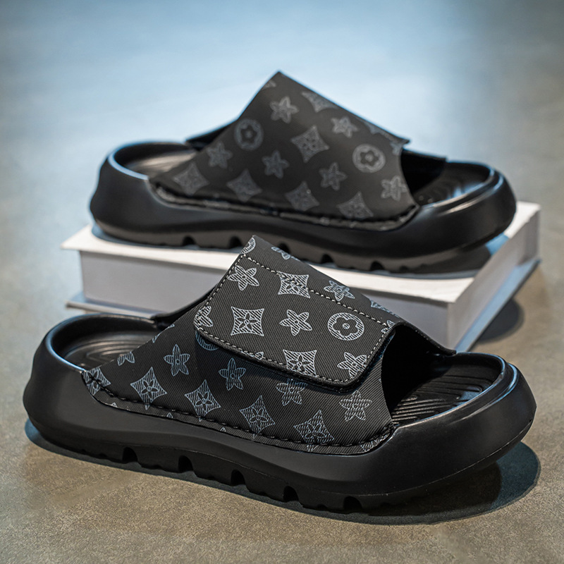 Fashionable Men's Slippers Summer Designer's new Trendy Versatile Outdoor Beach Simple Print Design Slippers in Sand and Black Colors Free S