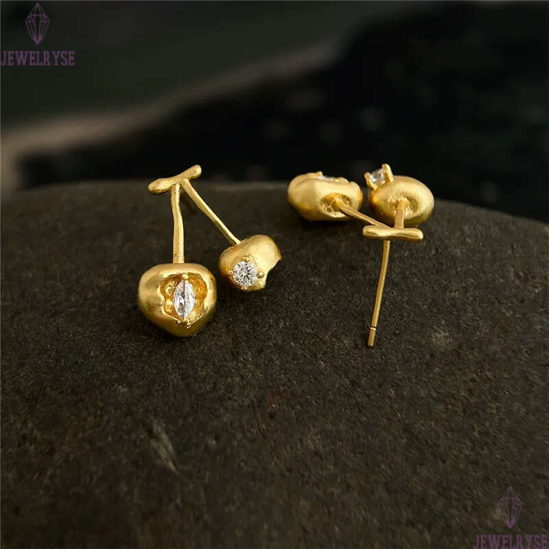 18k gold cherry stud earring designer AAA cubic zirconia for woman party school fashion earrings womens ear clip jewelry S925 silver needle daily outf