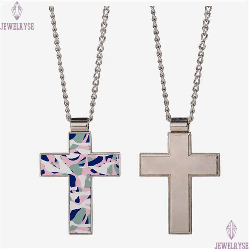 Fashion DIY sublimation blank mens silver cross necklace designer jewelry women man chain party Photo Frame Pendant for Couples Woman Necklaces Gift