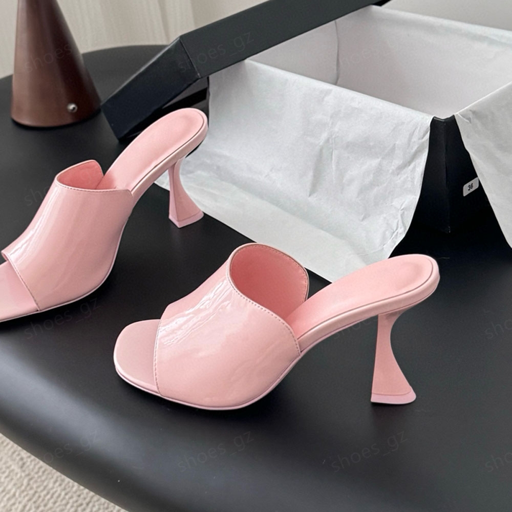 designer women Slip On Goblet Heel Mules leather high heel sandals New fashion ladies slippers Summer beach shoes Peep Toes Evening party shoes 7cm 9cm