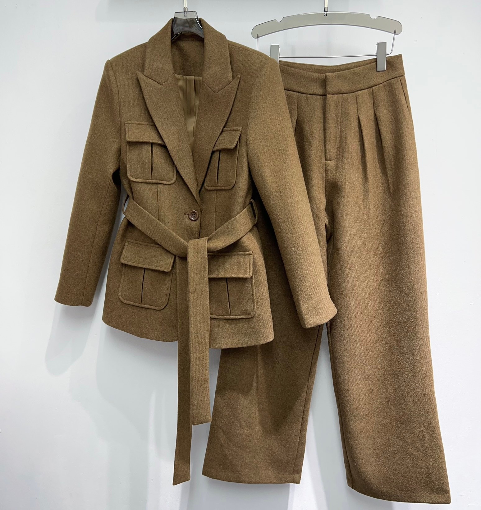 Designer pants set, new retro fashion slim fit lace up suit set, women's straight leg pants two-piece set