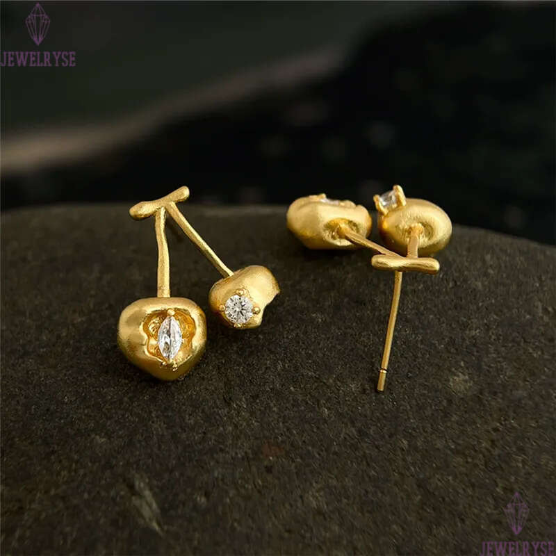 18k gold cherry stud earring designer AAA cubic zirconia for woman party school fashion earrings womens ear clip jewelry S925 silver needle daily outf