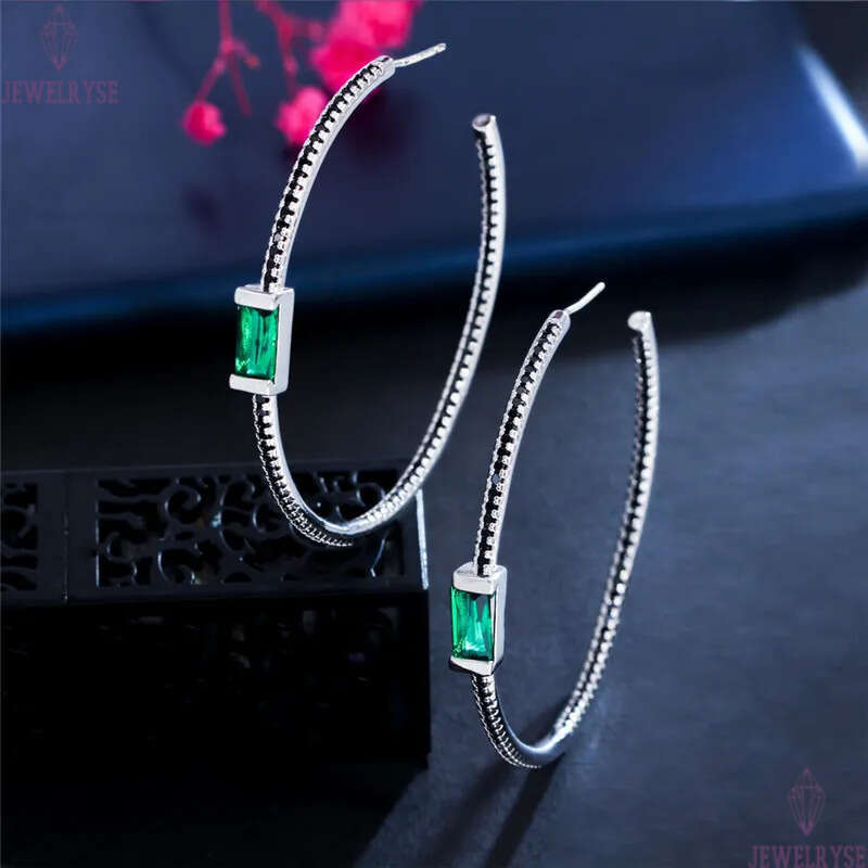 fashion green hoop earrings designer circle 925 sterling silver post blue AAA cubic zirconia copper dimond earring for woman jewelry gift bride weddin
