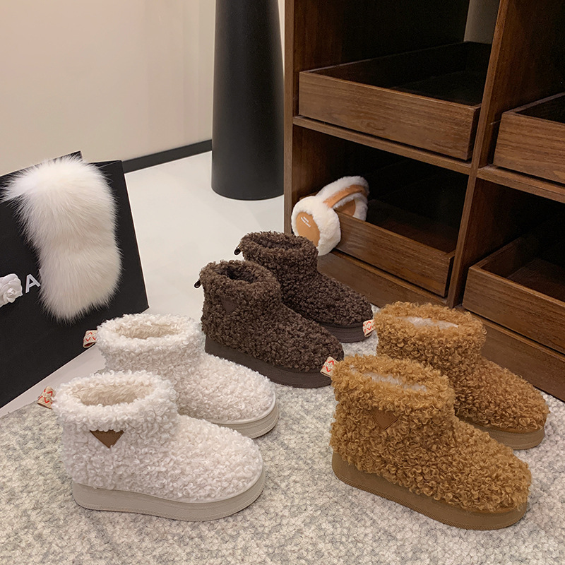 Designer Boots Women's 2025 New Thick Sole Non-Slip Snow Boots with Fleece Lining - Indoor & Outdoor Thermal Insulated Winter Fashion Cotton Shoe