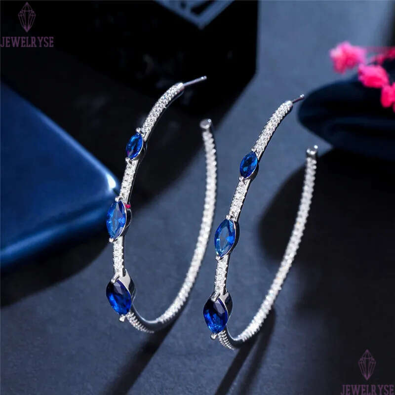 fashion green hoop earrings designer circle 925 sterling silver post blue AAA cubic zirconia copper dimond earring for woman jewelry gift bride weddin