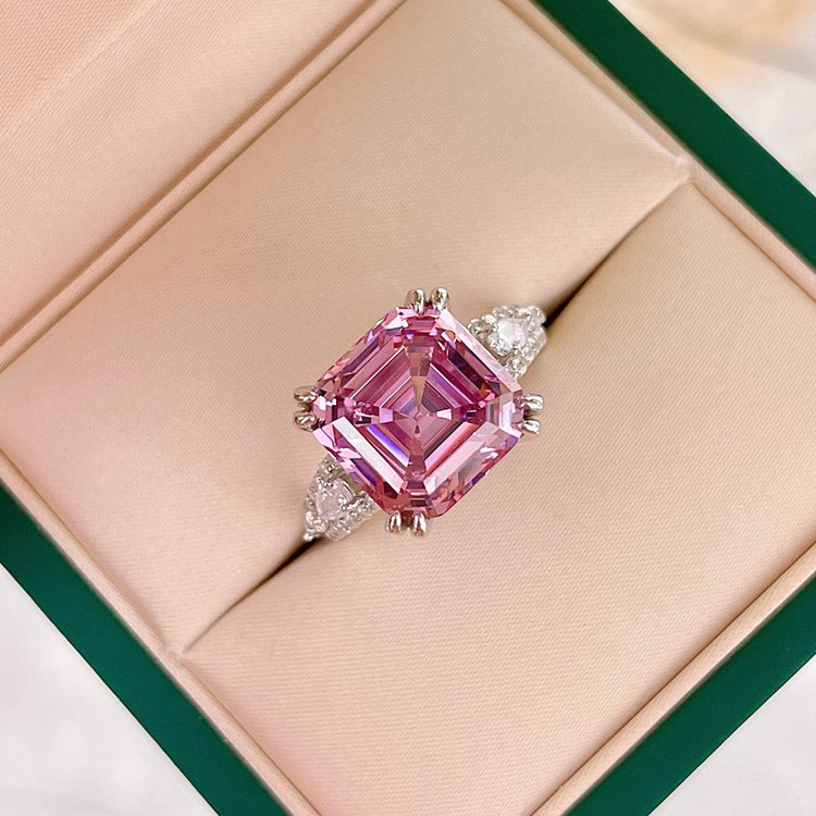 2026 Choucong Ins Top Sell Wedding Rings Luxury Jewelry White Gold Fill Asscher Cut Pink Topaz Sweet Cute Elegang Promise Women Open Bridal Ring Gift 