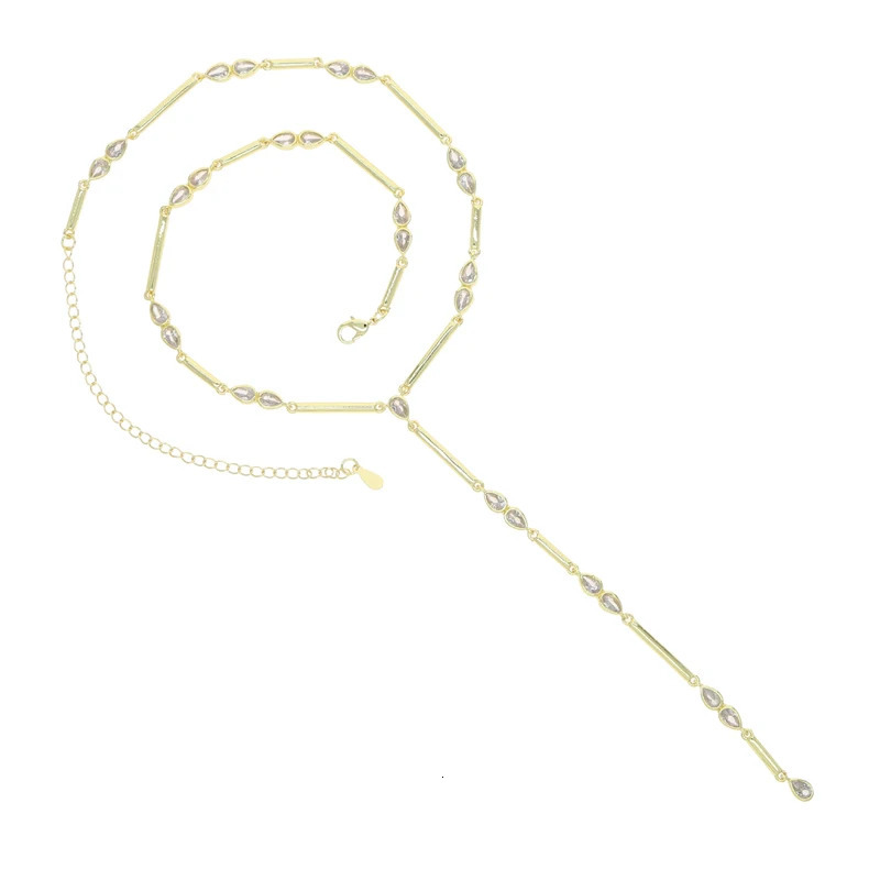 Geometric Bar Tear Drop Cubic Zirconia CZ Link Chain Long Y Lariat Sexy Women Fashion Necklace 2025 Arrived251201 - view 4