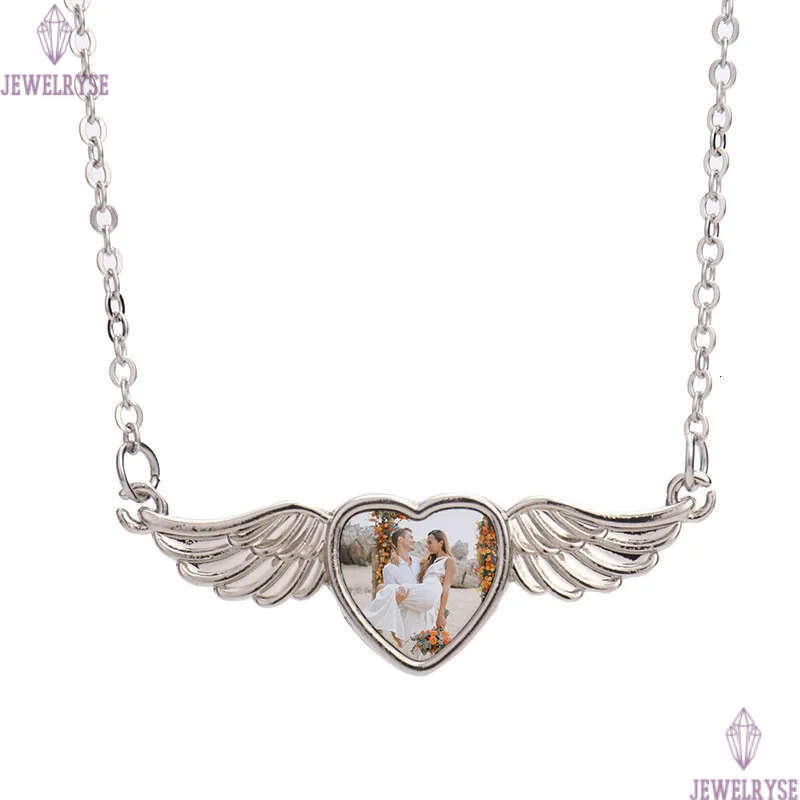DIY sublimation blank couples mens designer jewelry love wing heart necklace woman party Photo Frame Silver Pendant Necklaces for Women Souvenir Gift