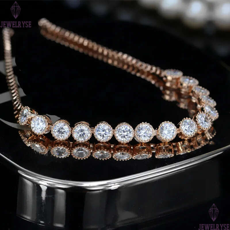 Classical 3A Cubic Zirconia Tennis bracelet Rose Gold Bracelets Copper White Round Diamond Luxury designer jewelry For Women Party Friend Girls Gift W