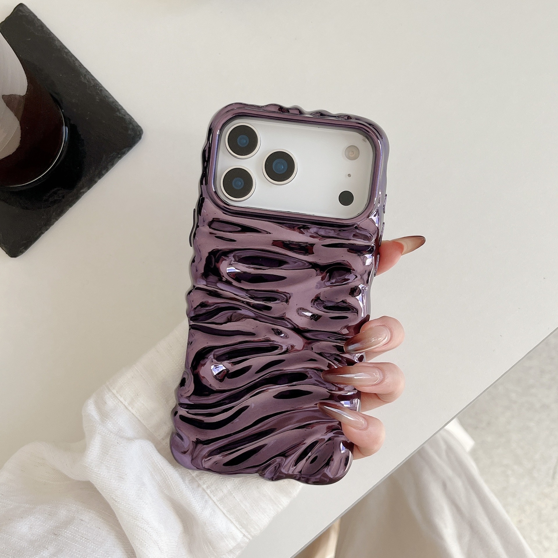 3D Wrinkle Cream Texture Compatible with iPhone 17 Pro Max Apple 16 Phone Case Electroplated 15 High-end Feel Export