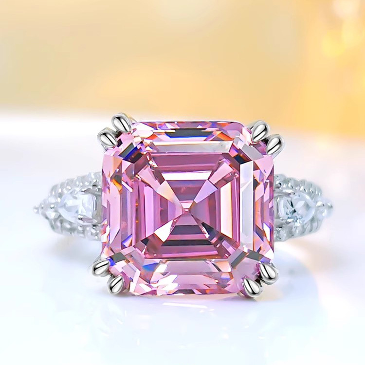 2026 Choucong Ins Top Sell Wedding Rings Luxury Jewelry White Gold Fill Asscher Cut Pink Topaz Sweet Cute Elegang Promise Women Open Bridal Ring Gift  - view 5