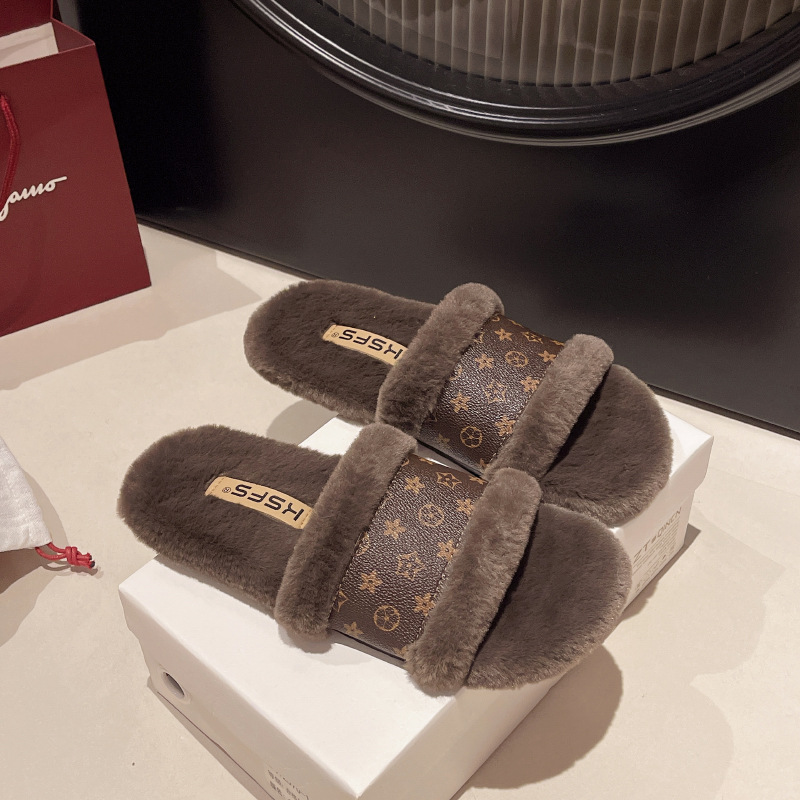 Premium Luxury Slippers Womens Flat Fuzzy Slippers 2025 Autumn/Winter New Arrival Thermal Insulated Fleece Lined Cotton Indoor Shoes Free Shipping