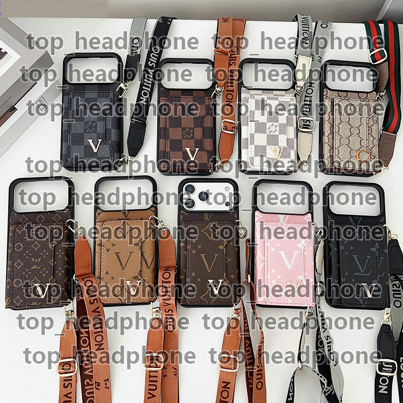 Designer phone case Luxury iPhone 17-11 Pro Max Wallet Case Genuine Leather Card Holder with Strap & Detachable Lanyard Mobile Cover Cases iphone case dhgate 2026