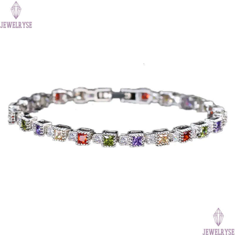 colorful diamond square desinger for woman AAA cubic zirconia copper white purple crystal bracelet bangle jewelry grls friend valentines day gift