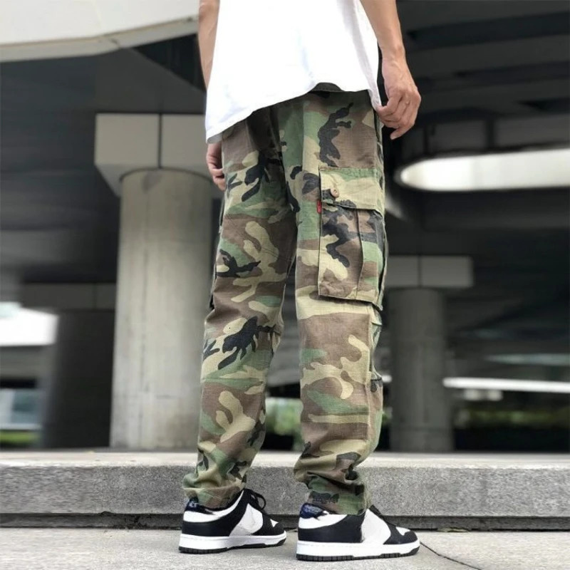 Camouflage Multi Pocket Straight Cargo Pants for Men Spring Summer Techwear Long Aesthetic in Emo Trousers Man 251128