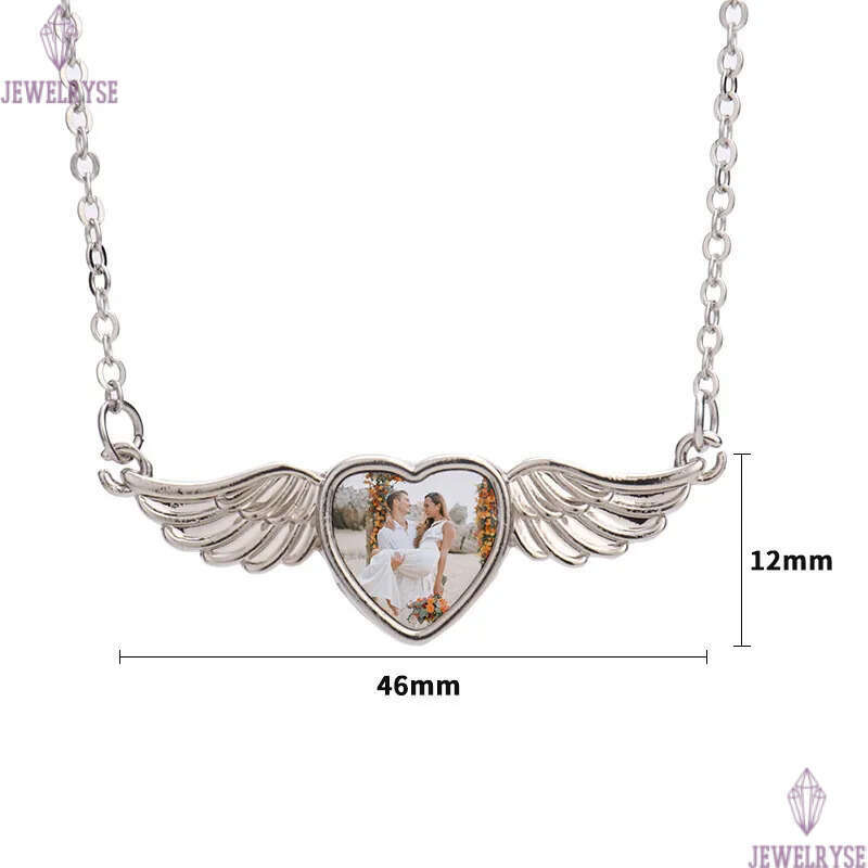 DIY sublimation blank couples mens designer jewelry love wing heart necklace woman party Photo Frame Silver Pendant Necklaces for Women Souvenir Gift