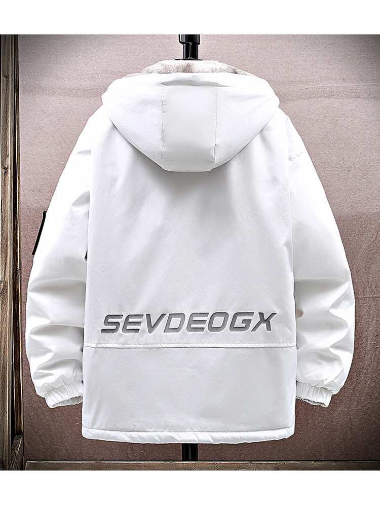 Men's Winter Hooded Fleece-Lined Thickened Long-Sleeve Cargo Jacket: Trendy Padded Heavyweight Outerwear