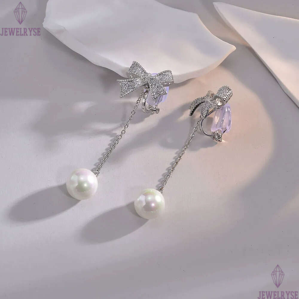 lady luxury silver clip ons earring designer for woman unpierced ear clips copper white aaa zirconia drop diamond womens wedding engagement dangle ear