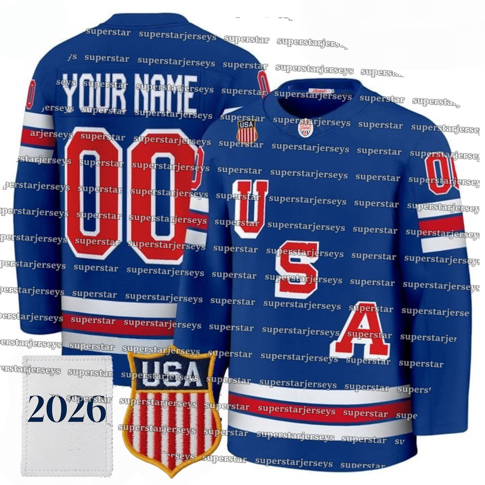 Mens Custom Team Name USA 2026 national Hockey Jerseys Matthew Tkachuk Matthew Jake Guentzel Brady Tkachuk Jack Hughes Adam Fox Hellebuyck Quinn Hughe