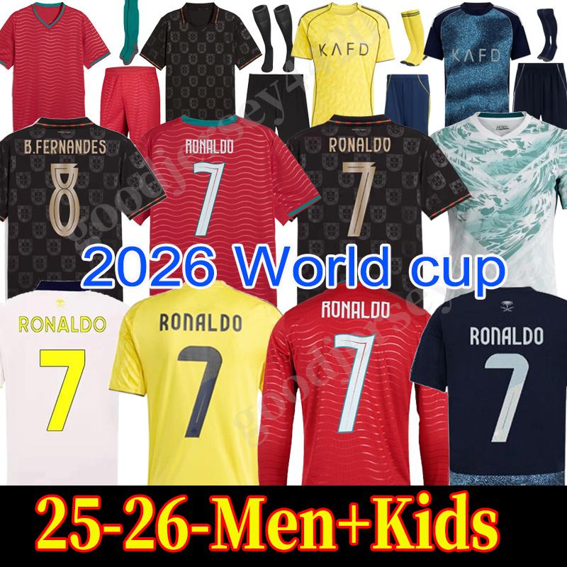2026 World Cup Portuguese Soccer Jerseys Ronaldo football shirts 25 26 Al Nassr FC B.FERNANDES JOAO FeLIX Men kit Portugal Child Shirt Kits Player national team kit