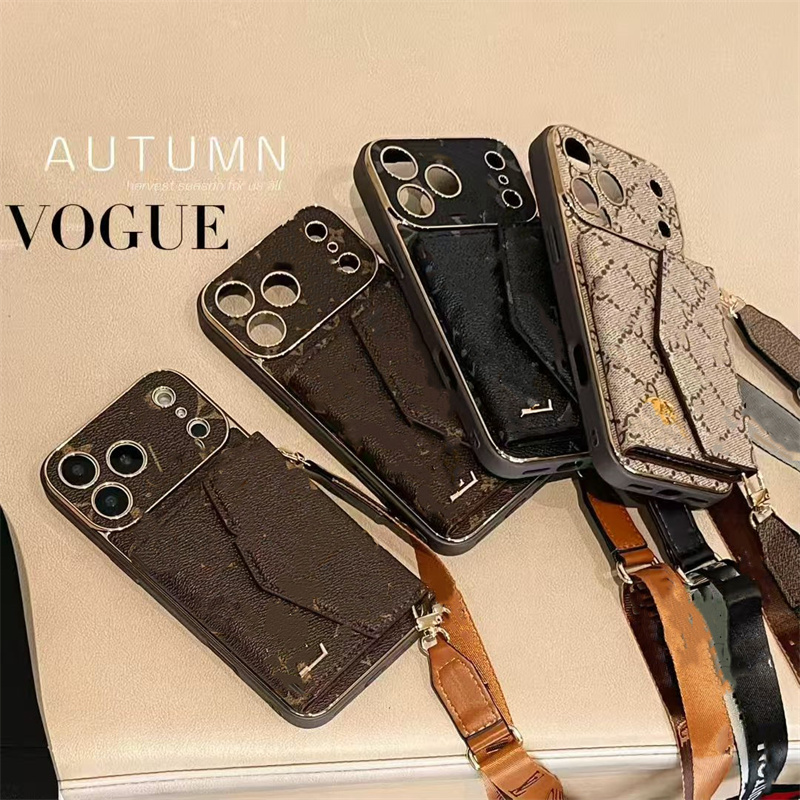 Luxury Phone Case for iPhone 17Pro Max Leather, 17 16pro 15 14 Plus 13 12 11 Designer Crossbody Lanyard Card Holder Ultra Slim Shockproof Phone Cover Leather for Women