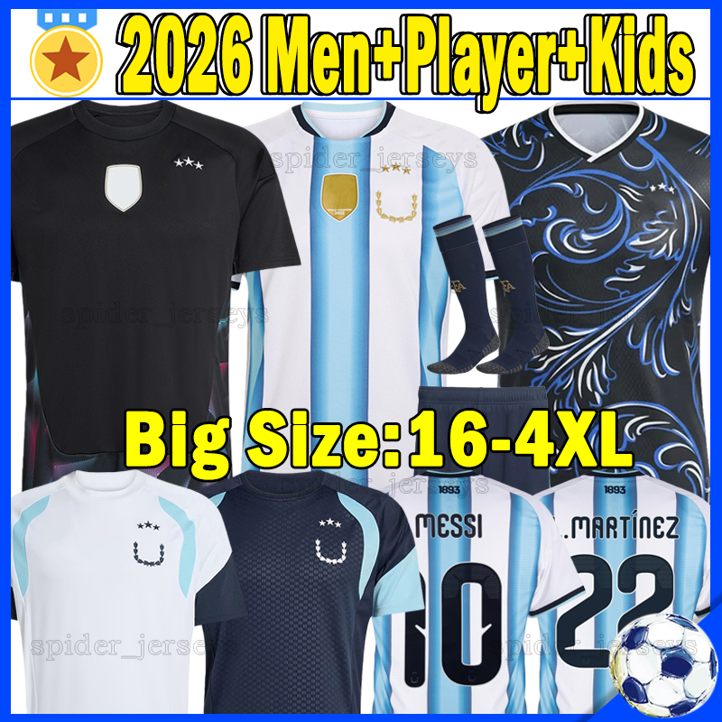 XXXL 4XL 2026 Argentina Soccer Jerseys MeSsI L.MARTINEZ J.ALVAREZ ALMADA World Cup Football Shirts Long sleeves Player Version Men Uniforms 25 26 goalkeeper Kids kits