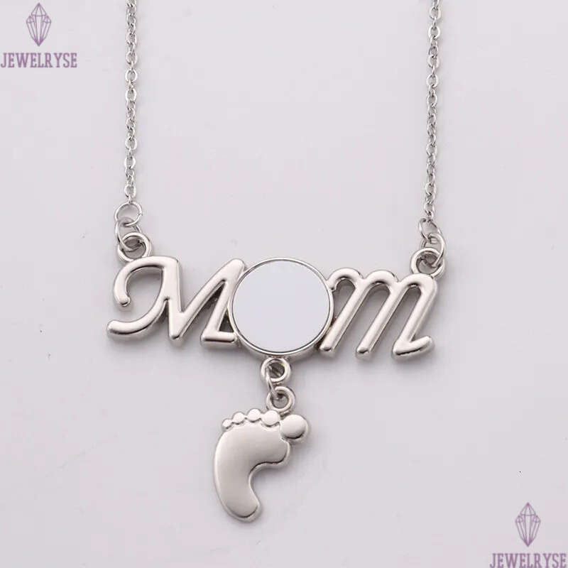 Mothers Day DIY Sublimation Blank Accessory Designer Necklace Woman Gold Plated Footprint Pendant Fashion Jewelry Silver Necklaces for Mother Gift