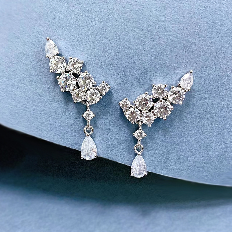 2026 Sparkling Handmade Stud Earrings Luxury Jewelry 925 Sterling Silver Water Drop 5A Zircon CZ Diamond Gemstones Party Wing Party Women Wedding Earr