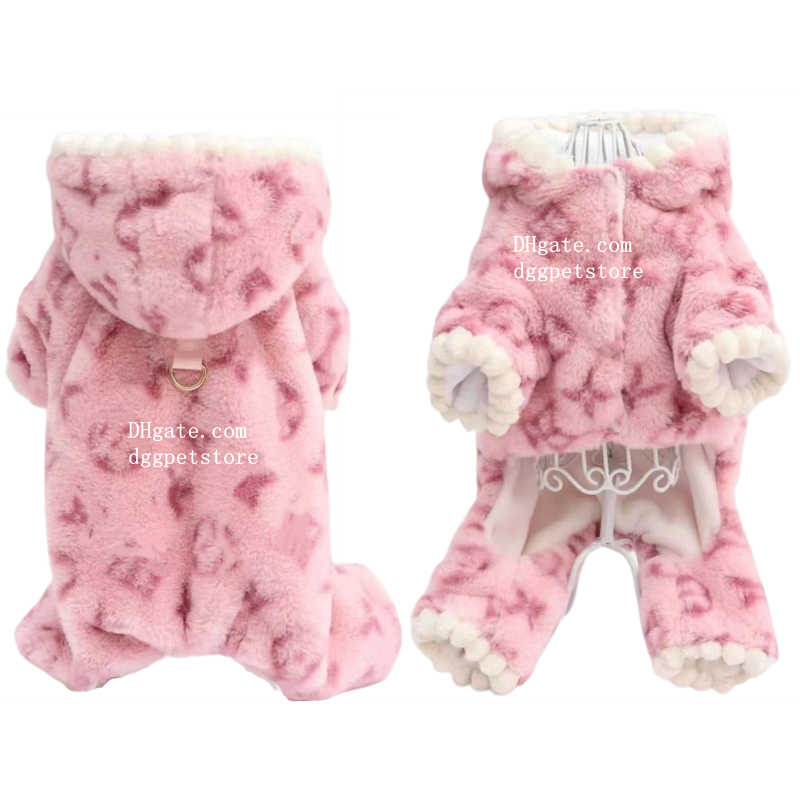 Designer Dog Coat Onesie Pet Winter Fluffy Four Legged Clothes Fashion Printed Pattern Dog Hoodie for Small Dogs, Warm Fleece Material, Poodles Trendy Pet Outfit Y418