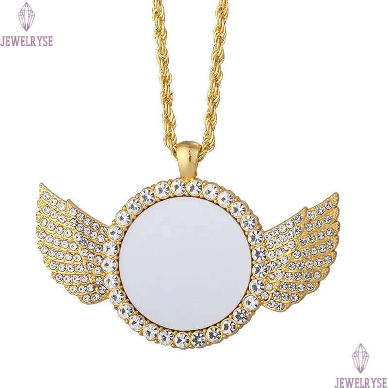 sublimation blank designer woman jewelry gold mens necklace party photo frame silver cross wing heart rhinestone pendant womens necklaces for gift