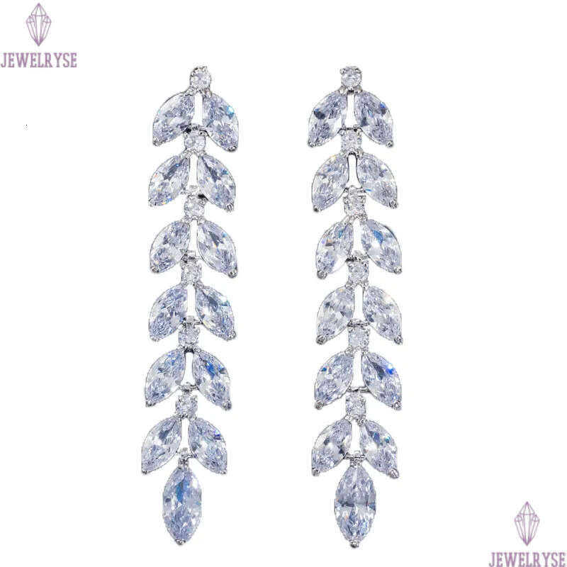 long dangle designer earring for woman AAA cubic zirconia leaf copper luxury 62mm white CZ 18k gold silver earrings party friend bride wedding womens 