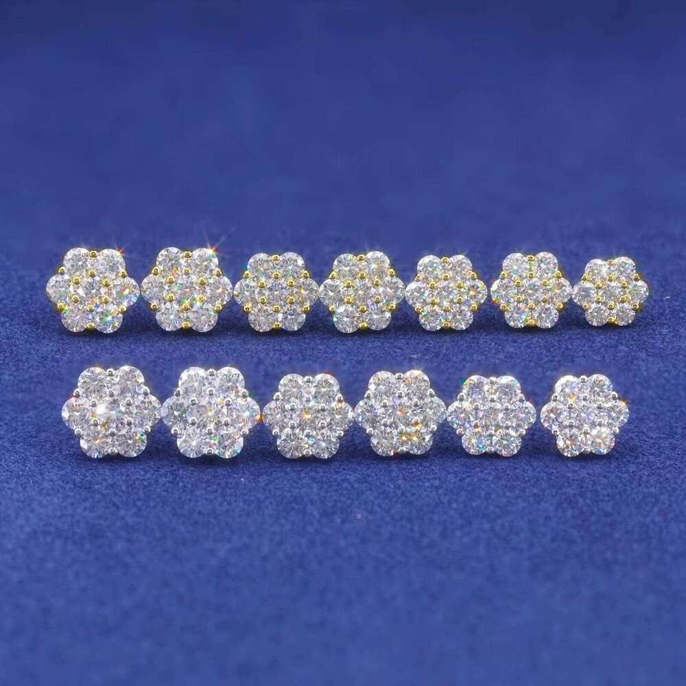 Multi Size Moissanite Radiance Flower Stud Earrings White Gold 925 Sterling Silver VVS Lab Synthetic VVS Moissanite Fine Jewelry Mens