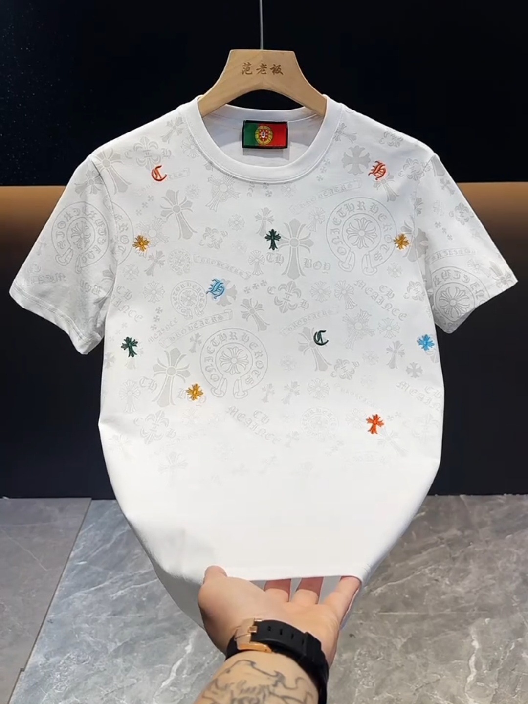 Designer Luxury Top 2025 Summer New Trendy Brand Heavy Embroidery Full Print Round Neck Short Sleeve T-shirt Men Slim Fit Versatile Light Luxury Base 