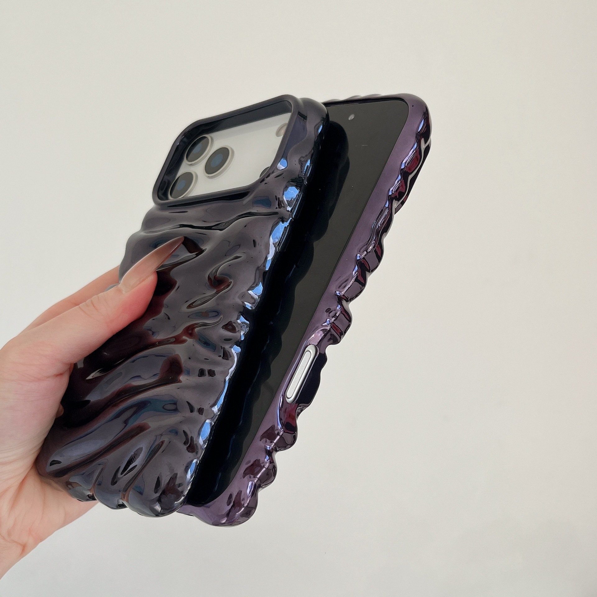 3D Wrinkle Cream Texture Compatible with iPhone 17 Pro Max Apple 16 Phone Case Electroplated 15 High-end Feel Export