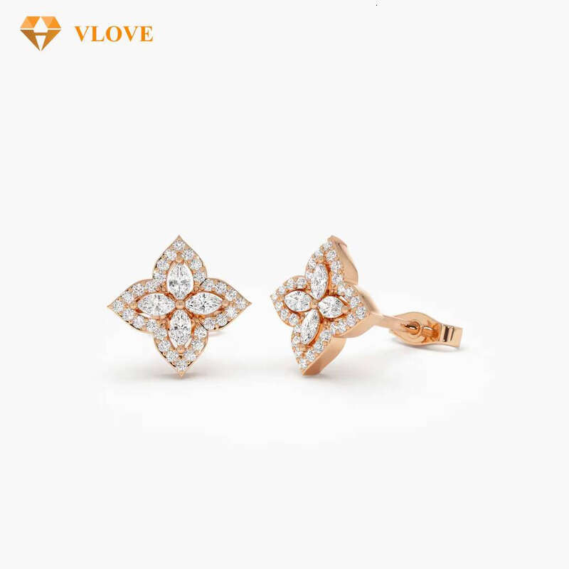 14k Petal Halo Stud Natural VVS Moissanite Women Flower Earrings
