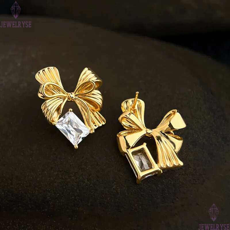 trendy CZ 18k gold bowknot stud designer earring AAA cubic zirconia for woman party earrings ear clip jewelry S925 silver needle womens valentines day