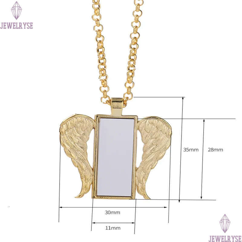 Vinatge DIY Sublimation Blank Gold Rectangle Wing Necklace Designer Woman Silver Plated Pendant Couples Necklaces for Man Womens Valentines Day Jewelr