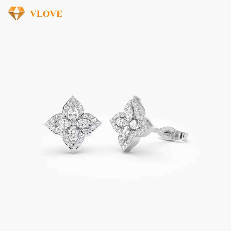 14k Petal Halo Stud Natural VVS Moissanite Women Flower Earrings
