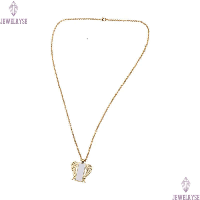 Vinatge DIY Sublimation Blank Gold Rectangle Wing Necklace Designer Woman Silver Plated Pendant Couples Necklaces for Man Womens Valentines Day Jewelr