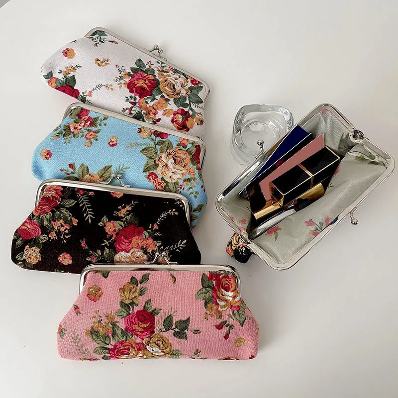 Womens Vintage Floral Pattern Coin Purse Kiss-Lock Clutch Purse Lightweight Wallet 251204