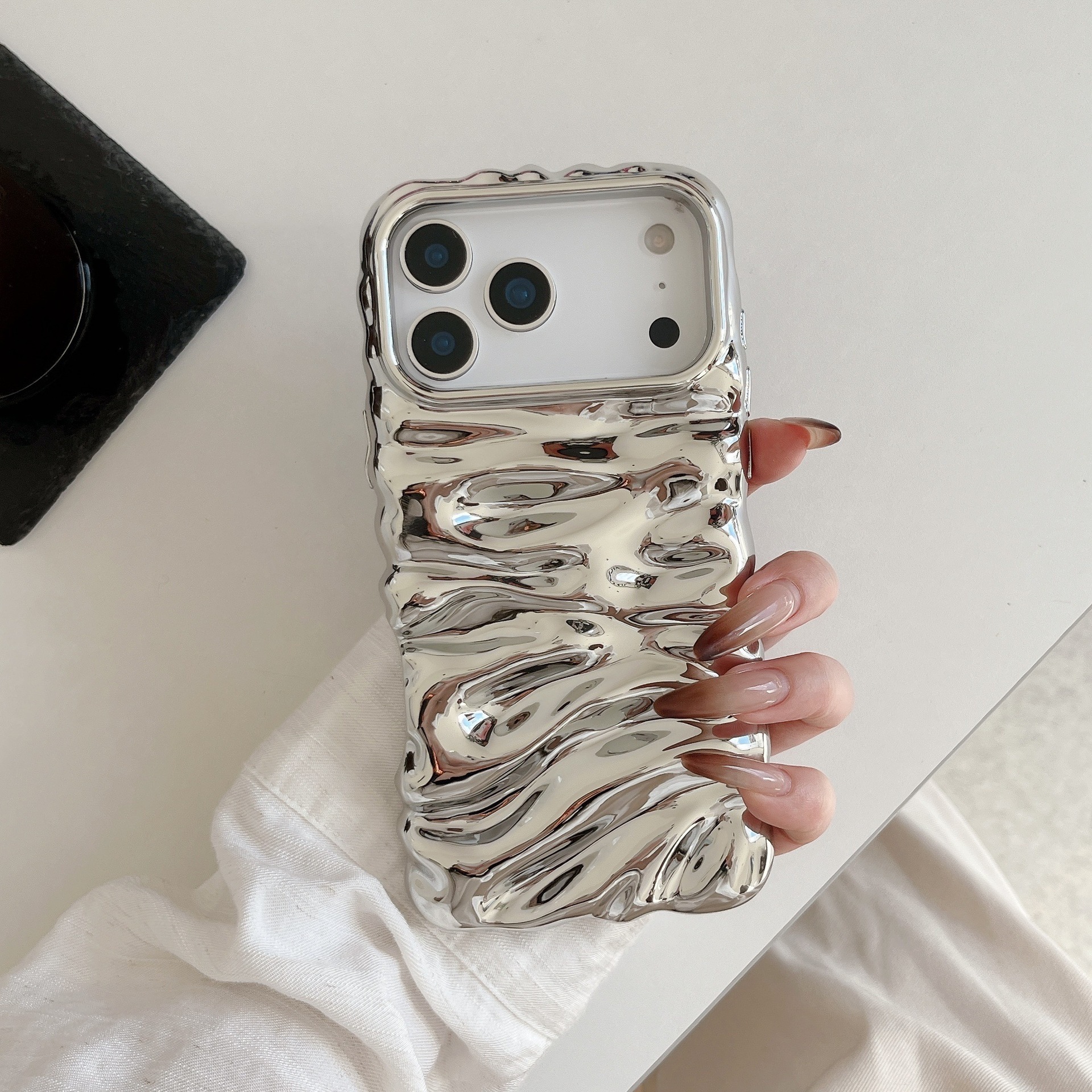 3D Wrinkle Cream Texture Compatible with iPhone 17 Pro Max Apple 16 Phone Case Electroplated 15 High-end Feel Export